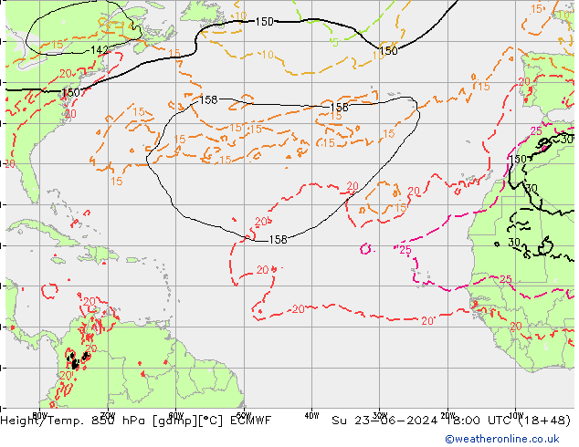 Z500/Rain (+SLP)/Z850 ECMWF dom 23.06.2024 18 UTC