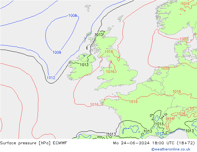 Atmosférický tlak ECMWF Po 24.06.2024 18 UTC