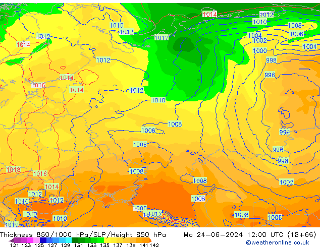 Thck 850-1000 hPa ECMWF  24.06.2024 12 UTC