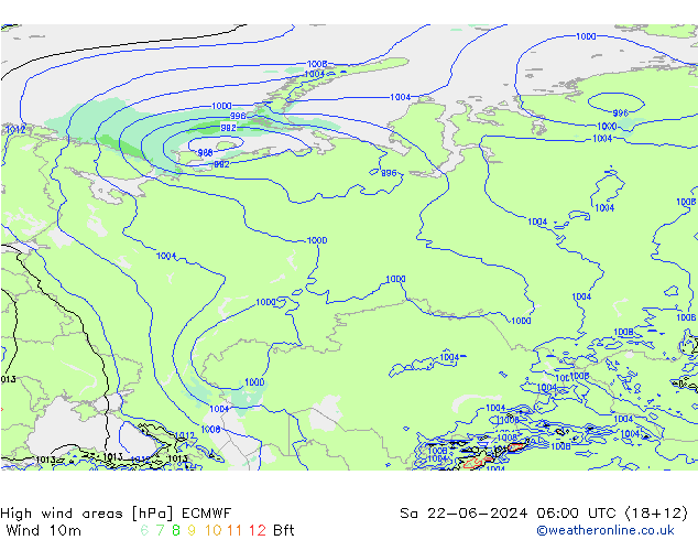 Izotacha ECMWF so. 22.06.2024 06 UTC