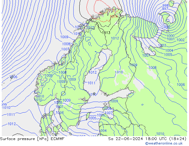 地面气压 ECMWF 星期六 22.06.2024 18 UTC