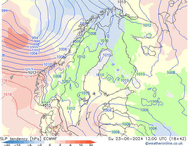 Tendencia de presión ECMWF dom 23.06.2024 12 UTC