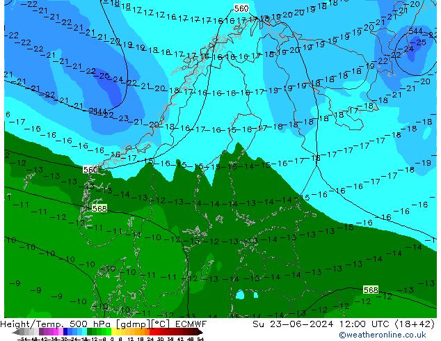 Z500/Rain (+SLP)/Z850 ECMWF Su 23.06.2024 12 UTC