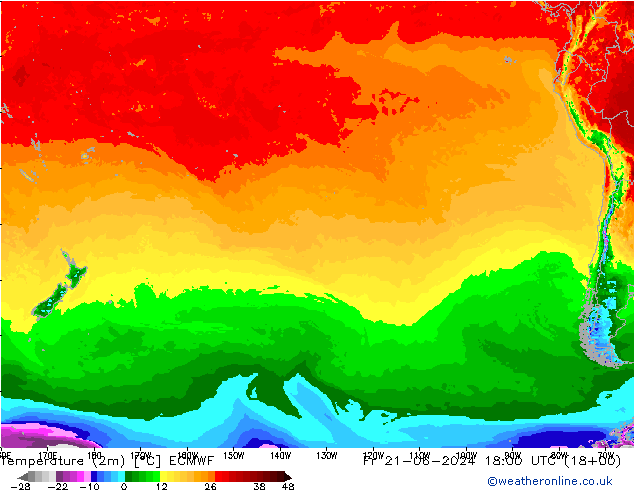 Temperature (2m) ECMWF Fr 21.06.2024 18 UTC