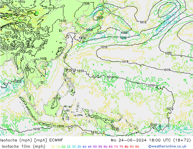 Isotachs (mph) ECMWF Mo 24.06.2024 18 UTC