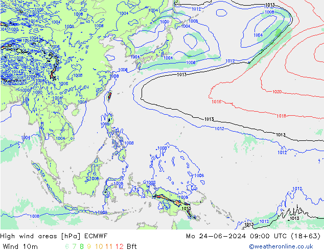 High wind areas ECMWF lun 24.06.2024 09 UTC