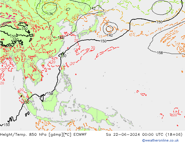 Z500/Rain (+SLP)/Z850 ECMWF сб 22.06.2024 00 UTC