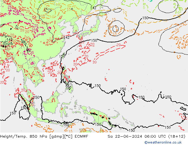 Z500/Rain (+SLP)/Z850 ECMWF Sa 22.06.2024 06 UTC