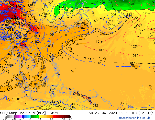 SLP/Temp. 850 hPa ECMWF Su 23.06.2024 12 UTC