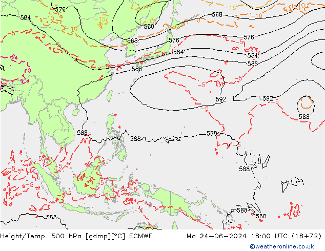 Z500/Rain (+SLP)/Z850 ECMWF pon. 24.06.2024 18 UTC