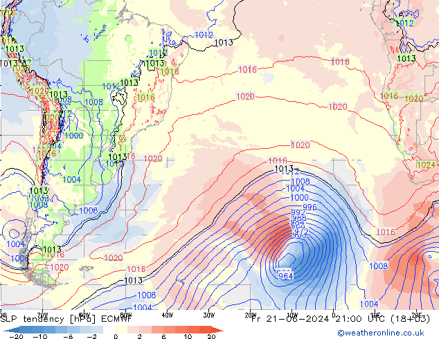 Tendencia de presión ECMWF vie 21.06.2024 21 UTC