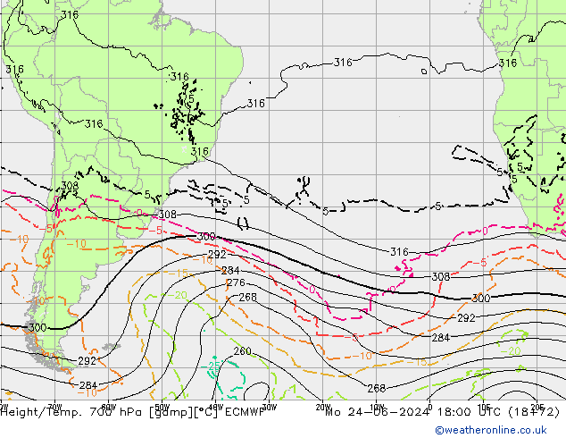 Hoogte/Temp. 700 hPa ECMWF ma 24.06.2024 18 UTC