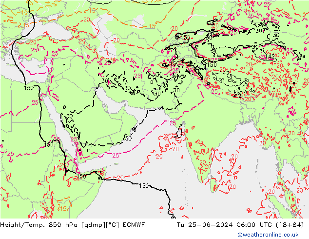 Z500/Rain (+SLP)/Z850 ECMWF Tu 25.06.2024 06 UTC