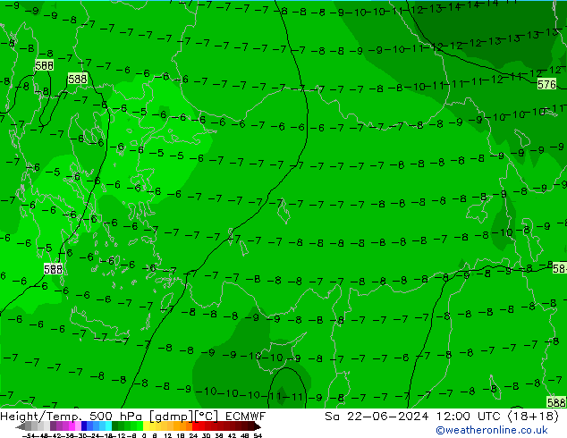 Z500/Rain (+SLP)/Z850 ECMWF сб 22.06.2024 12 UTC