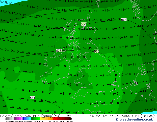 Z500/Rain (+SLP)/Z850 ECMWF dom 23.06.2024 00 UTC