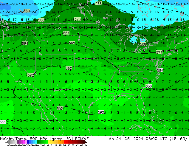 Z500/Rain (+SLP)/Z850 ECMWF lun 24.06.2024 06 UTC