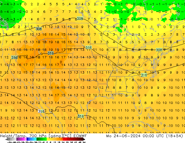 Height/Temp. 700 hPa ECMWF  24.06.2024 00 UTC