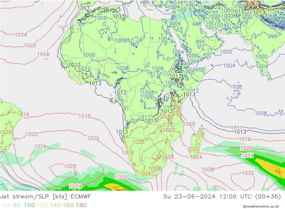 Jet Akımları/SLP ECMWF Paz 23.06.2024 12 UTC