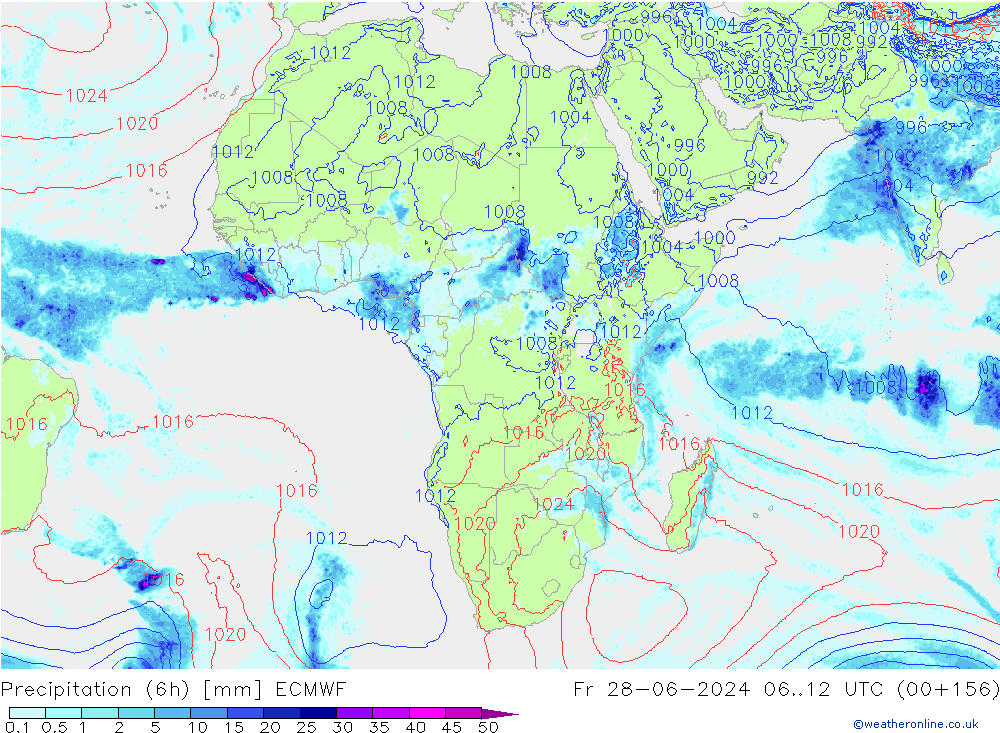 Z500/Rain (+SLP)/Z850 ECMWF Fr 28.06.2024 12 UTC