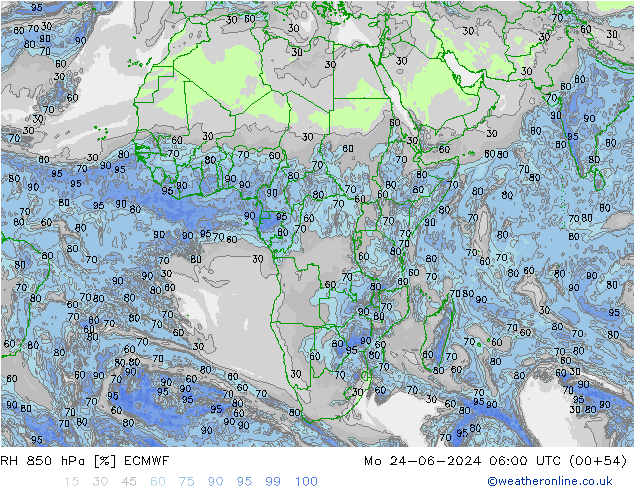 Humidité rel. 850 hPa ECMWF lun 24.06.2024 06 UTC