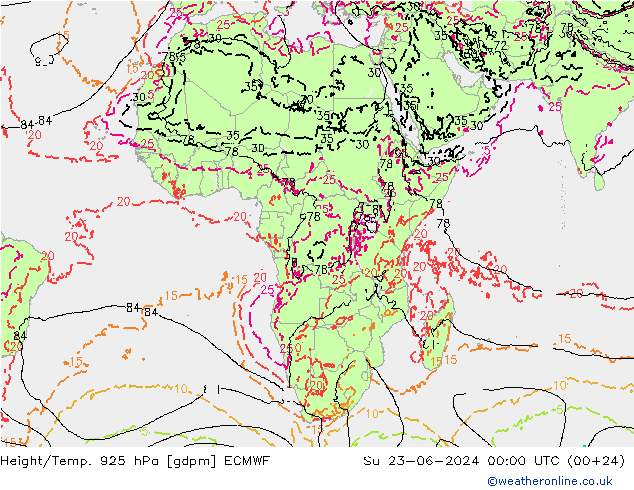 Géop./Temp. 925 hPa ECMWF dim 23.06.2024 00 UTC