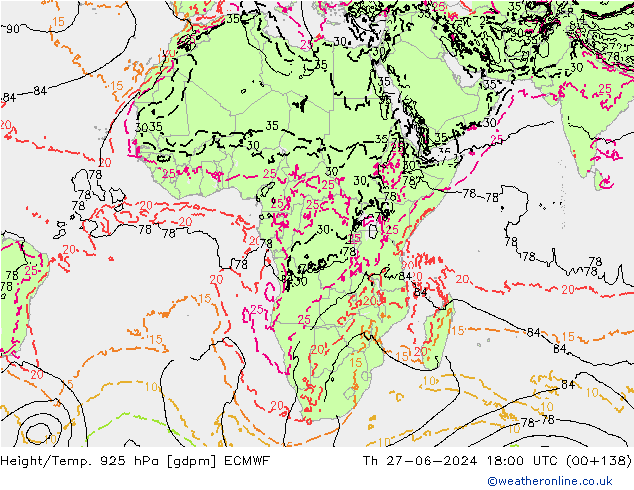 Hoogte/Temp. 925 hPa ECMWF do 27.06.2024 18 UTC