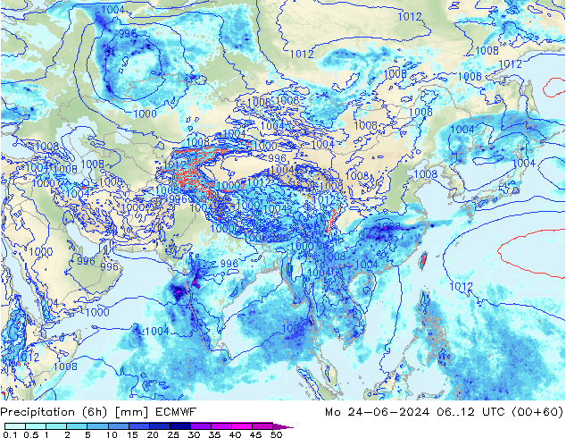 Z500/Rain (+SLP)/Z850 ECMWF pon. 24.06.2024 12 UTC