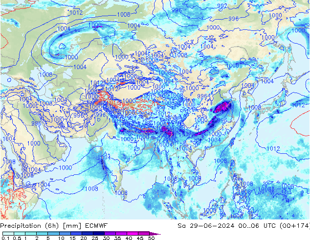 Precipitação (6h) ECMWF Sáb 29.06.2024 06 UTC