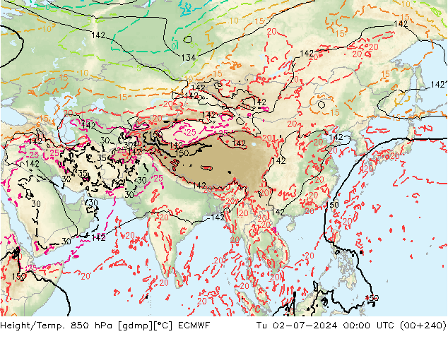 Yükseklik/Sıc. 850 hPa ECMWF Sa 02.07.2024 00 UTC
