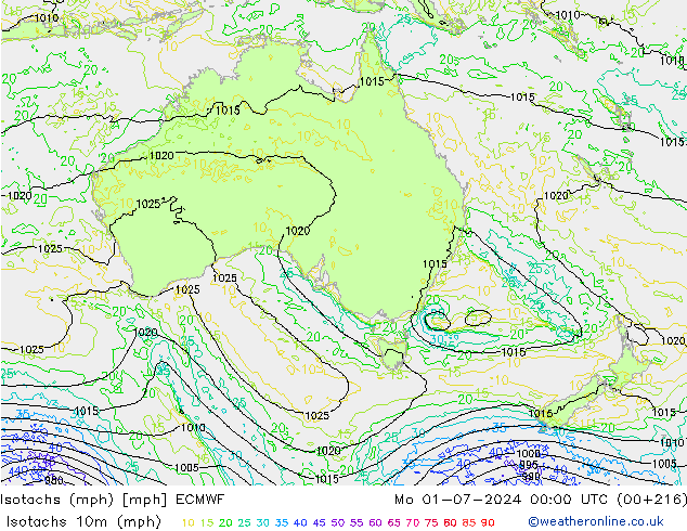 Isotachs (mph) ECMWF Seg 01.07.2024 00 UTC