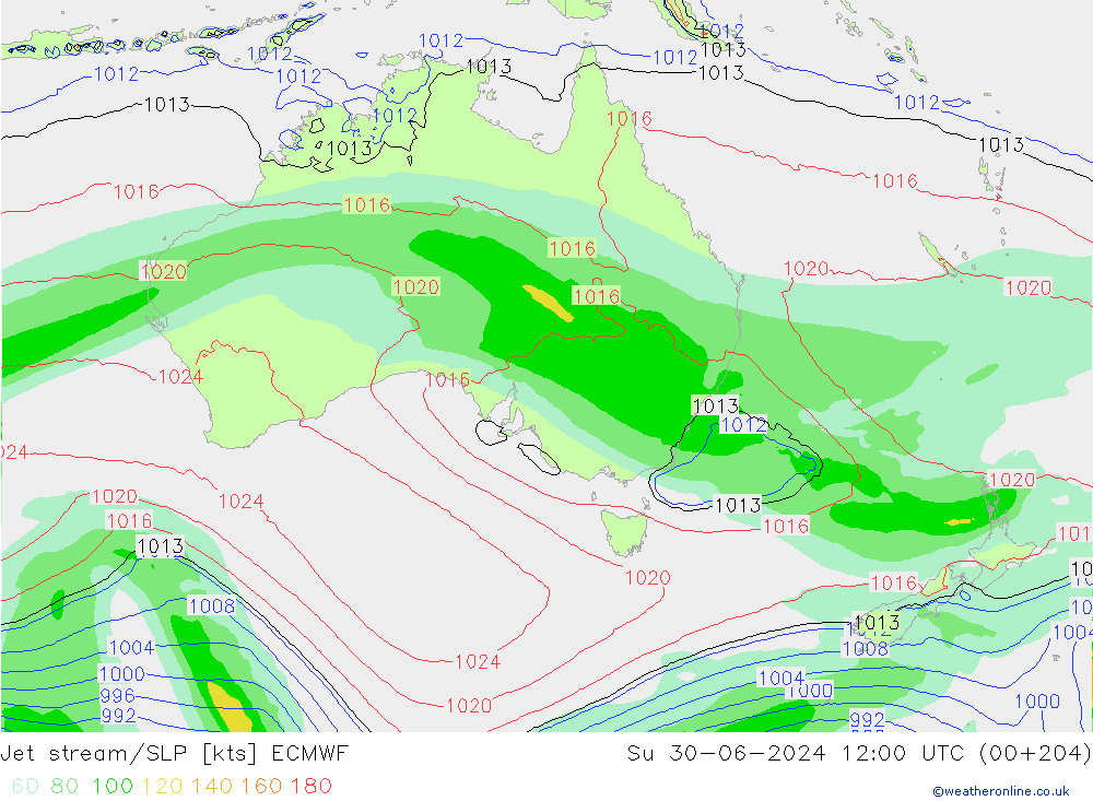 Straalstroom/SLP ECMWF zo 30.06.2024 12 UTC