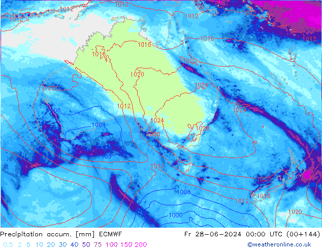 Precipitation accum. ECMWF ven 28.06.2024 00 UTC