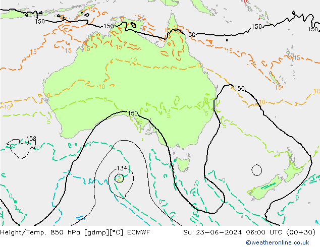 Z500/Yağmur (+YB)/Z850 ECMWF Paz 23.06.2024 06 UTC