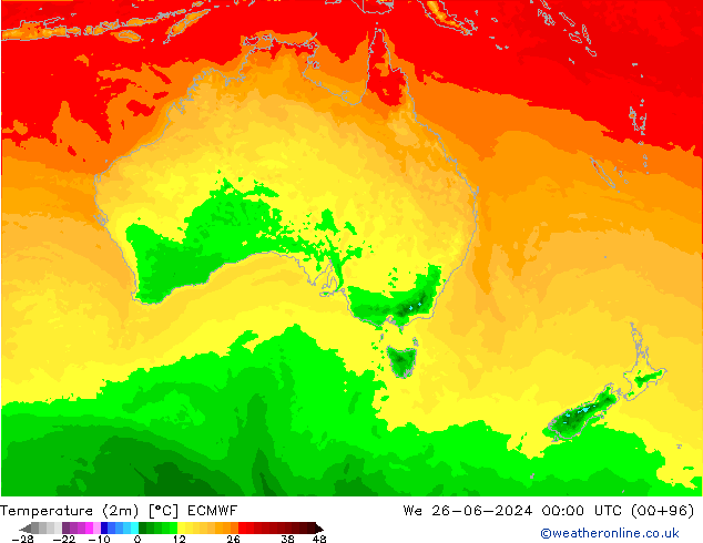 Temperature (2m) ECMWF St 26.06.2024 00 UTC
