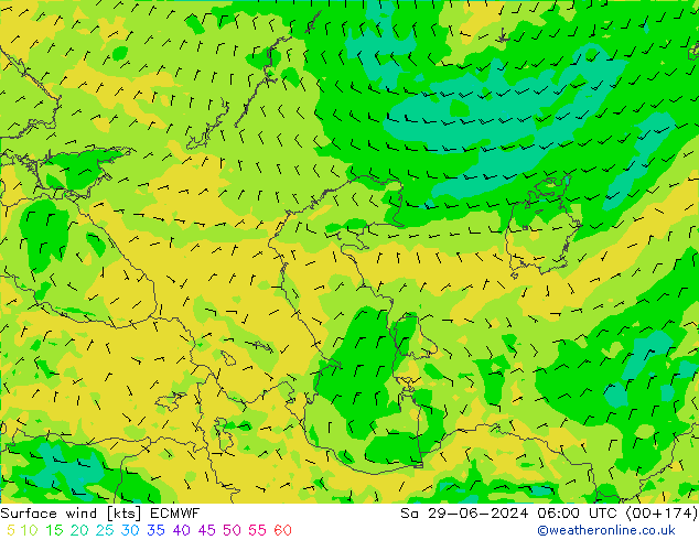 Vento 10 m ECMWF Sáb 29.06.2024 06 UTC