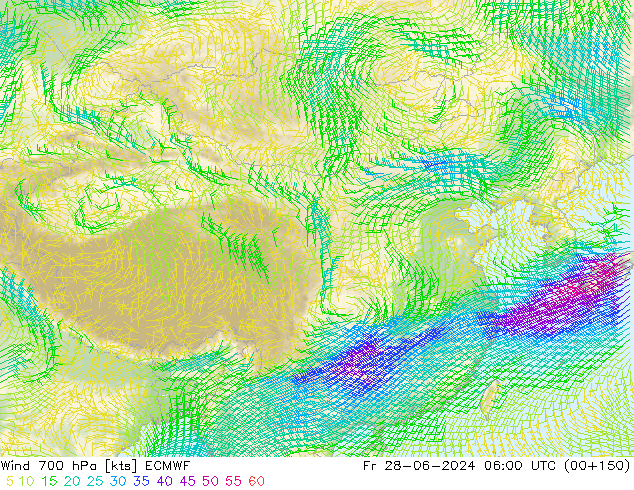 风 700 hPa ECMWF 星期五 28.06.2024 06 UTC