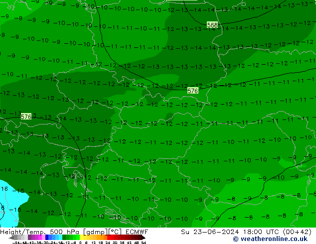 Z500/Yağmur (+YB)/Z850 ECMWF Paz 23.06.2024 18 UTC