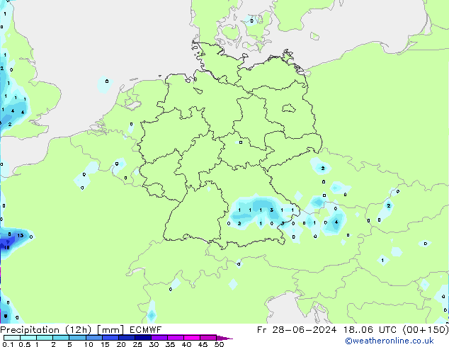 Precipitation (12h) ECMWF Fr 28.06.2024 06 UTC