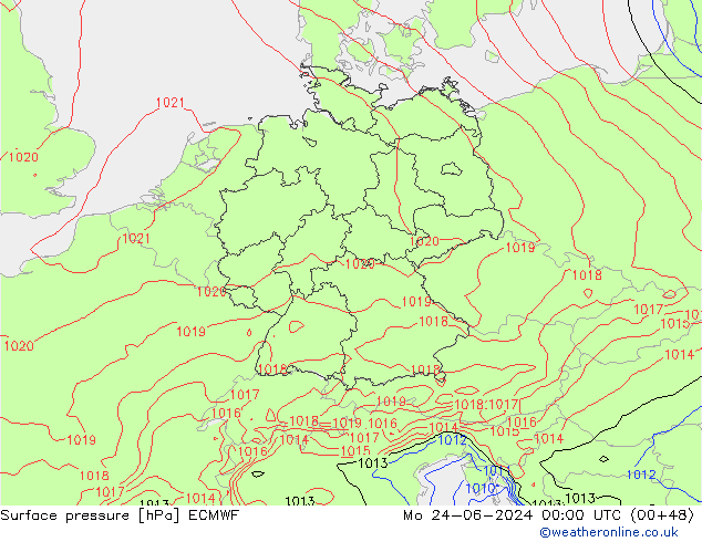 Luchtdruk (Grond) ECMWF ma 24.06.2024 00 UTC