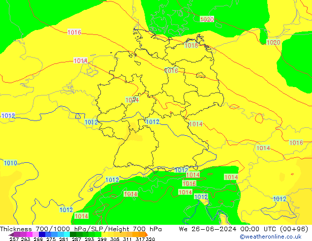 Thck 700-1000 hPa ECMWF śro. 26.06.2024 00 UTC