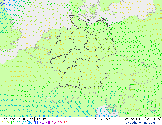 ветер 500 гПа ECMWF чт 27.06.2024 06 UTC