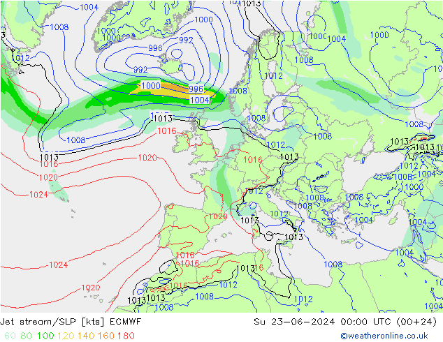 高速氣流/地面气压 ECMWF 星期日 23.06.2024 00 UTC