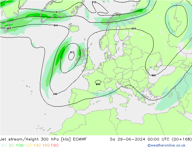 Jet stream/Height 300 hPa ECMWF Sa 29.06.2024 00 UTC