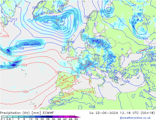 Z500/Rain (+SLP)/Z850 ECMWF сб 22.06.2024 18 UTC