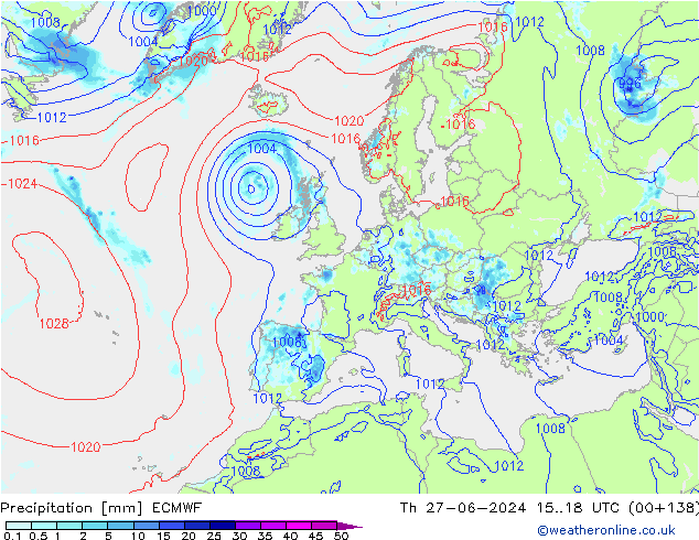 Precipitation ECMWF Th 27.06.2024 18 UTC