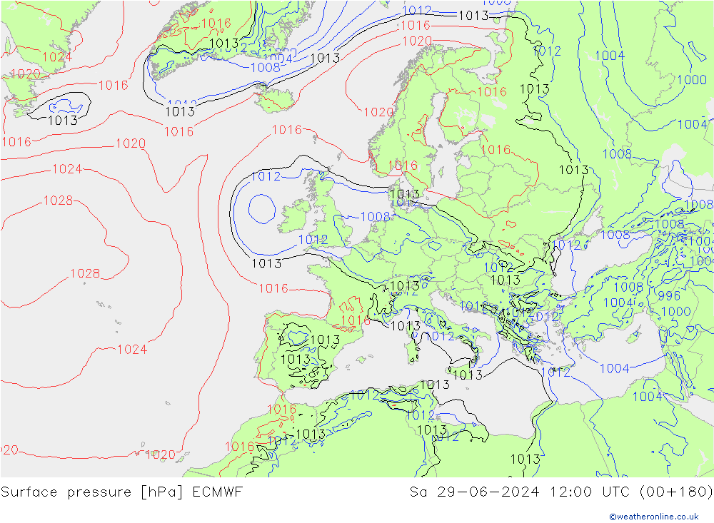 Atmosférický tlak ECMWF So 29.06.2024 12 UTC