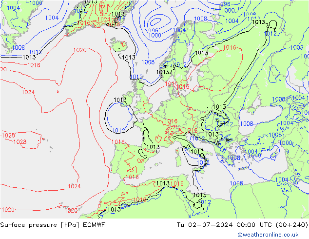 Pressione al suolo ECMWF mar 02.07.2024 00 UTC