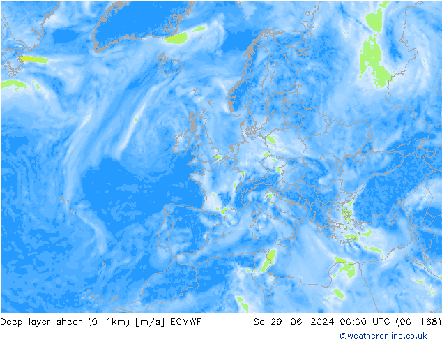 Deep layer shear (0-1km) ECMWF Sa 29.06.2024 00 UTC