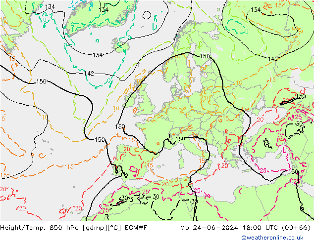 Height/Temp. 850 hPa ECMWF lun 24.06.2024 18 UTC