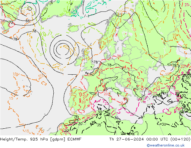 Height/Temp. 925 hPa ECMWF Do 27.06.2024 00 UTC
